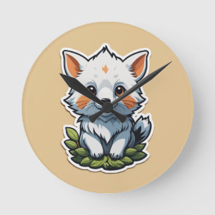 Adorable Fox Cub Sticker - Cute Wild Animal Art Round Clock