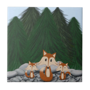 Adorable Fox Family Ceramic Tile