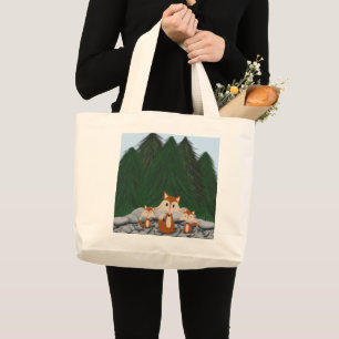 Adorable Fox Family Large Tote Bag