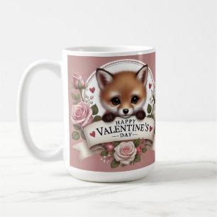 Adorable Fox Illustration with Roses Coffee Mug