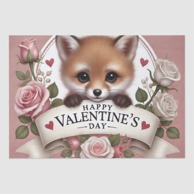 Adorable Fox Illustration with Roses Tissue Paper (Front)