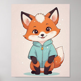 Adorable Fox in Hoodie - Cute Nursery Wall Art