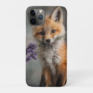 Adorable Fox Kit Holding Lavender Flowers iPhone 11 Pro Case