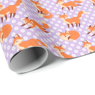 Adorable Fox Pattern with Purple Polka Dots Wrapping Paper