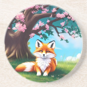 Adorable Fox Sitting Under Tree-68563 Coaster