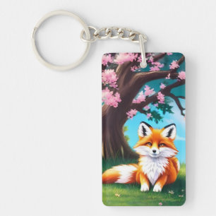 Adorable Fox Sitting Under Tree Key Ring