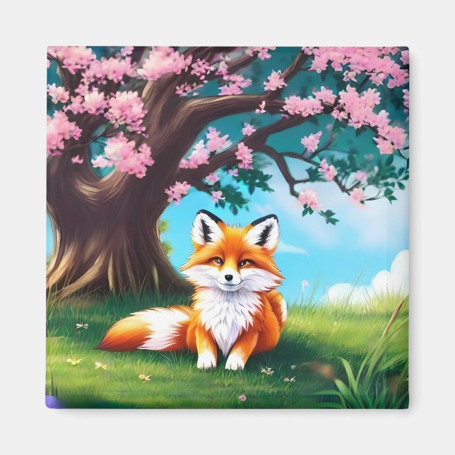 Adorable Fox Sitting Under Tree Magnet (Front)