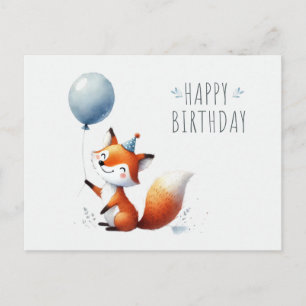 Adorable Fox with Balloon Birthday Card
