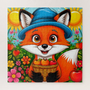 Adorable Fox With Basket of Apples Jigsaw Puzzle