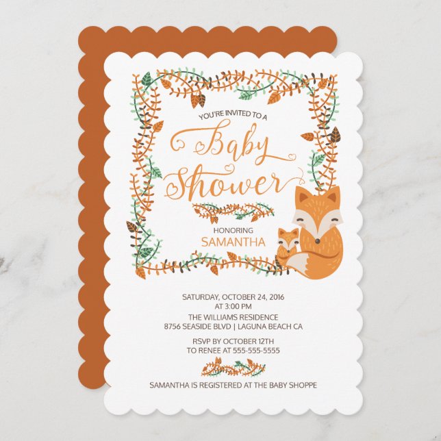 Adorable Fox Woodland Baby Shower Invitation (Front/Back)