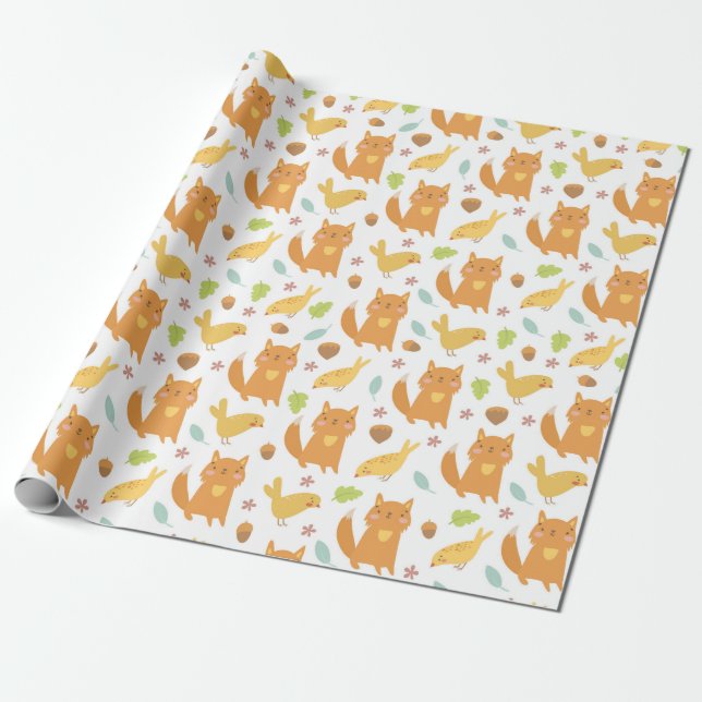 Adorable Foxes Wrapping Paper (Unrolled)
