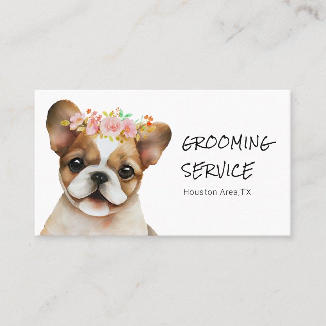 Adorable French Bulldog Grooming Service Business Card (Front)
