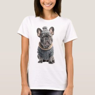 Adorable French Bulldog in Cozy Winter Knitwear T-Shirt