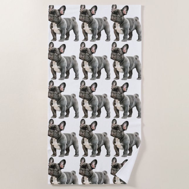 Adorable French Bulldog Puppy Beach Towel (Front)