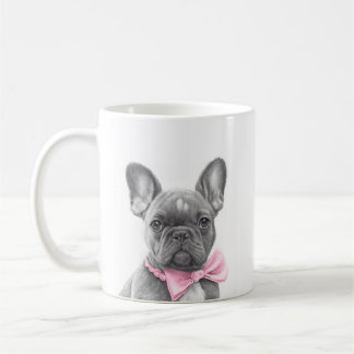 Adorable french bulldog puppy with a pink bow coffee mug