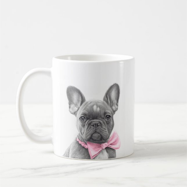 Adorable french bulldog puppy with a pink bow coffee mug (Left)