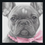 Adorable french bulldog puppy with a pink bow faux canvas print<br><div class="desc">Adorable french bulldog with a pink bow as a pencil sketch</div>