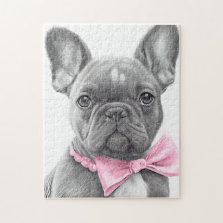 Adorable french bulldog puppy with a pink bow jigsaw puzzle