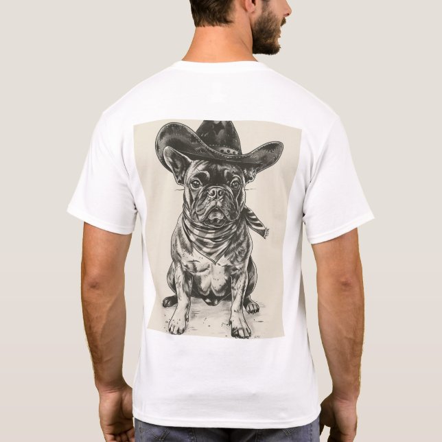 Adorable French Bulldog with Cowboy Hat Retro Ink  T-Shirt (Back)