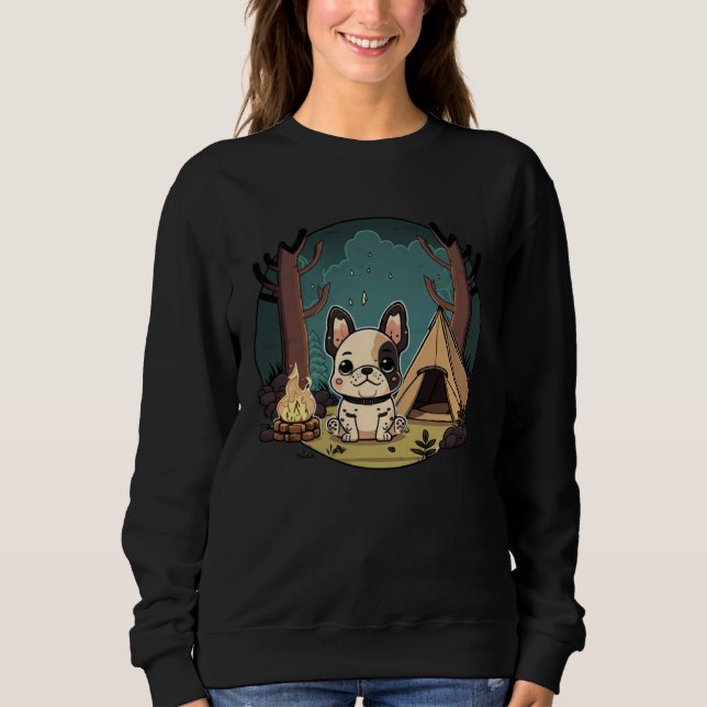 Adorable Frenchie Enjoying a Camping Trip in the F Sweatshirt (Front)