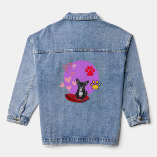 Adorable frienchie puppy with hearts  denim jacket