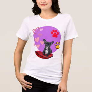 Adorable frienchie puppy with hearts Tri-Blend shirt