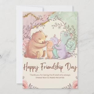 Adorable Friendship Day Card - Cute Watercolor Art