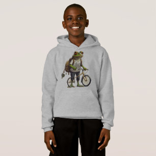 Adorable Frog in T-shirt and Backpack Bicycle 