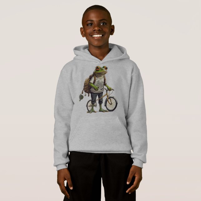 Adorable Frog in T-shirt and Backpack Bicycle  (Front Full)