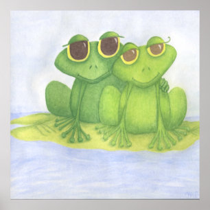 Adorable Frog Lovers Illustration Poster