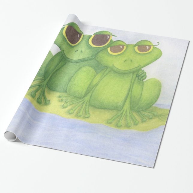 Adorable Frog Lovers Wrapping Paper (Unrolled)