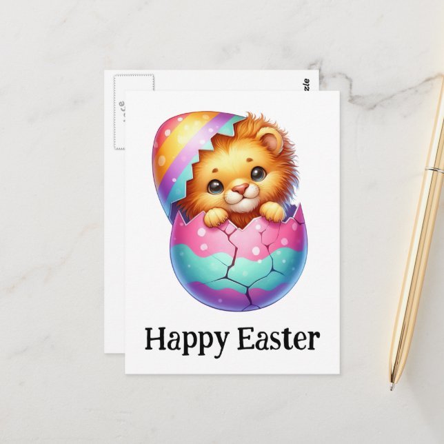 Adorable Funny Cute Easter Baby Lion Postcard (Front/Back In Situ)