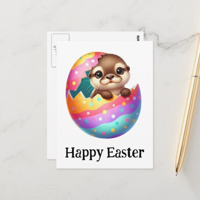 Adorable Funny Cute Easter Otter Baby Postcard (Front/Back In Situ)