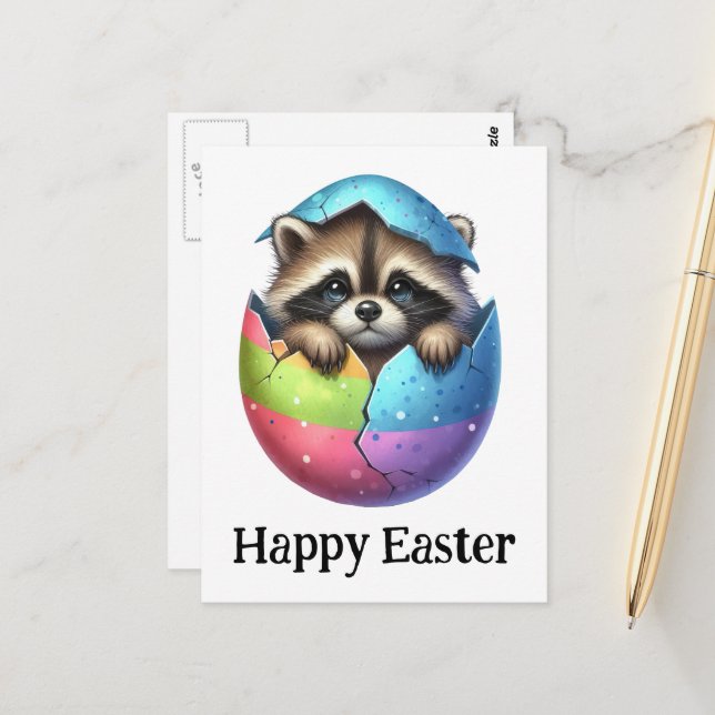 Adorable Funny Cute Easter Racoon Postcard (Front/Back In Situ)