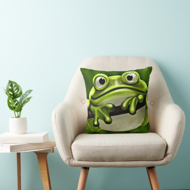 Adorable Funny Cute Green Frog In Tree Cartoon Art Cushion (Chair)