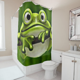 Adorable Funny Cute Green Frog In Tree Shower Curtain