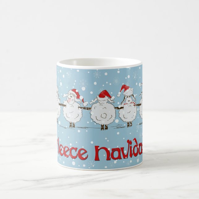 Adorable FUNNY Fleece Navidad Christmas Sheep Coffee Mug (Center)