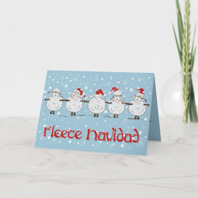 Adorable FUNNY Fleece Navidad Christmas Sheep Holiday Card (Front)