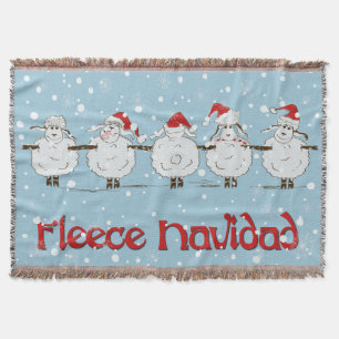 Adorable FUNNY Fleece Navidad Christmas Sheep Throw Blanket