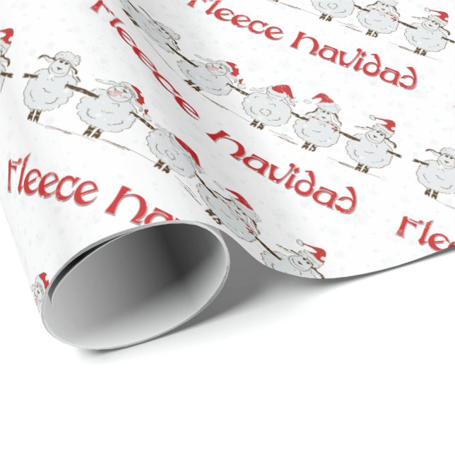 Adorable FUNNY Fleece Navidad Christmas Sheep Wrapping Paper (Roll Corner)