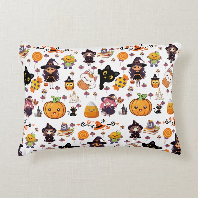 Adorable Funny Kawaii Halloween Pattern  Decorative Cushion (Front)