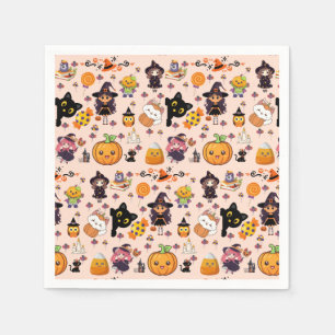 Adorable Funny Kawaii Halloween Pattern  Napkin