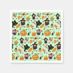 Adorable Funny Kawaii Halloween Pattern  Napkin