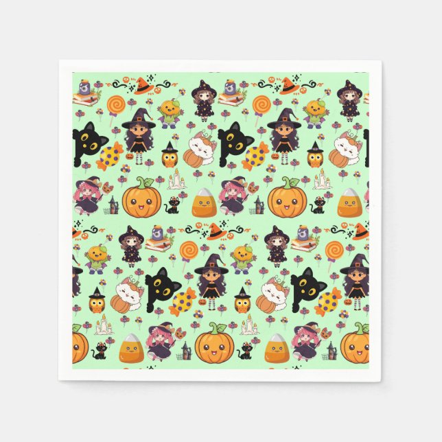 Adorable Funny Kawaii Halloween Pattern  Napkin (Front)