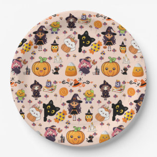 Adorable Funny Kawaii Halloween Pattern Paper Plate