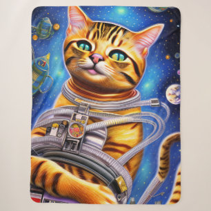 Adorable Futuristic Astronaut Cat Sherpa Blanket