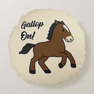 Adorable Gallop On! Happy Foal Kawaii Horse Design Round Cushion
