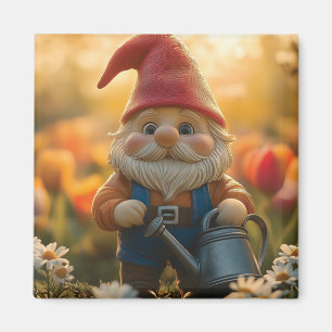 Adorable Garden Gnome with Watering Can Magnet