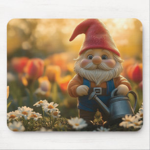 Adorable Garden Gnome with Watering Can Mouse Pad