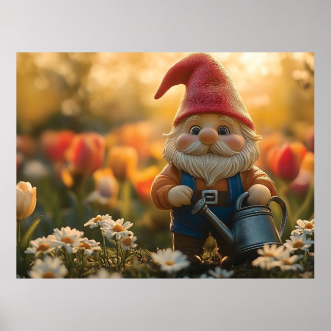 Adorable Garden Gnome with Watering Can Poster (Front)